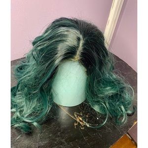 Dark green front laced short curly hair wig, used once in great condition.